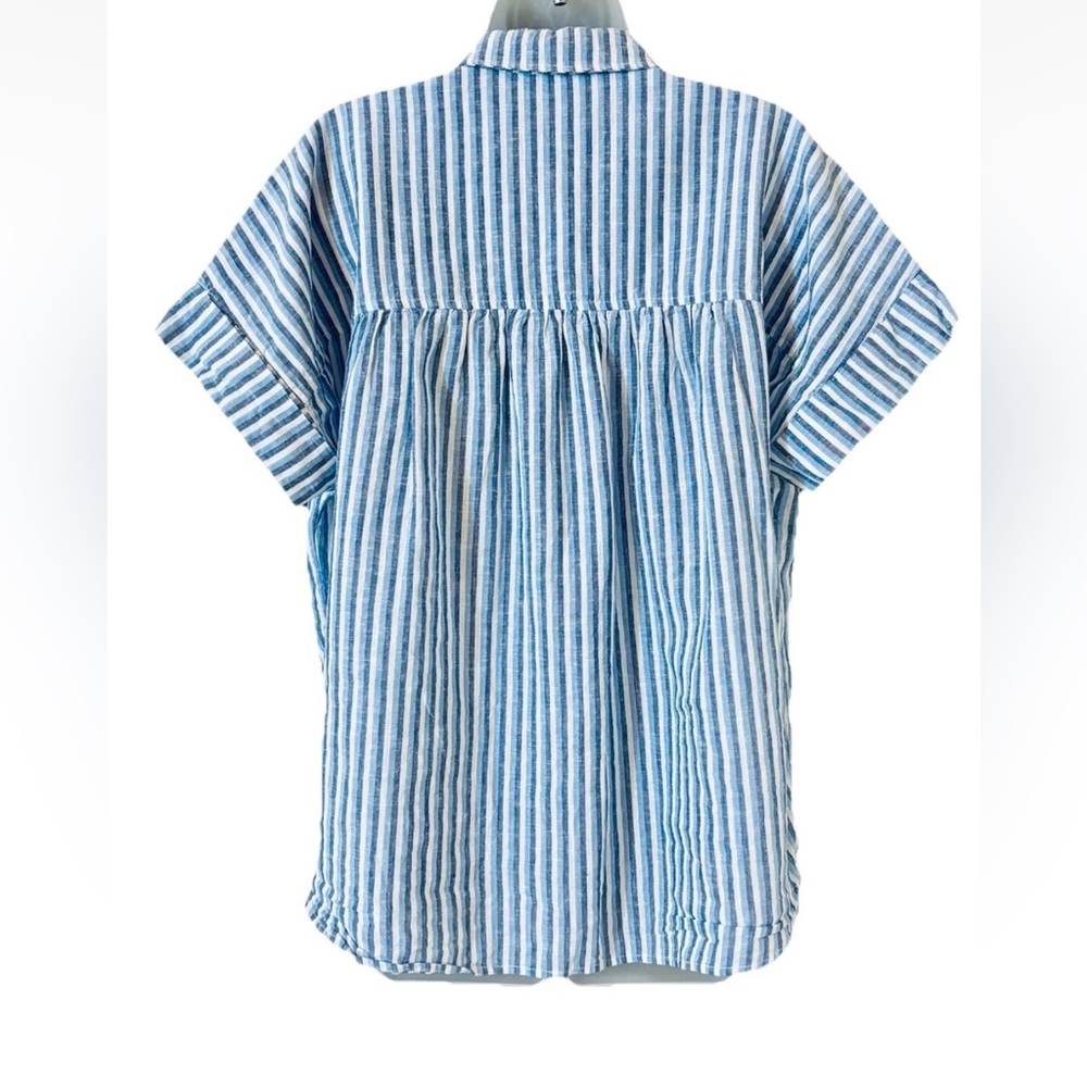 Draper James RSVP Womens Size S Linen Cotton Top Blue Striped Button Down Preppy - Picture 3 of 11